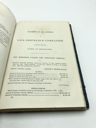 Annual Report Of The Commissioner Of The Insurance Bureau Of Kentucky To The Auditor Of Public Accounts Of The Business Of The Year 1870