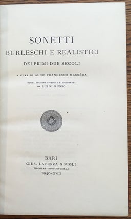 Sonetti Burleschi e Realistici dei Primi due Secoli -- in Zaehnsdorf binding
