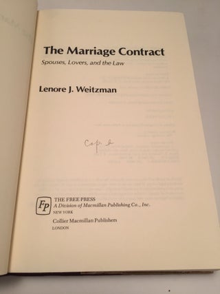 The Marriage Contract: Spouses, Lovers, And The Law